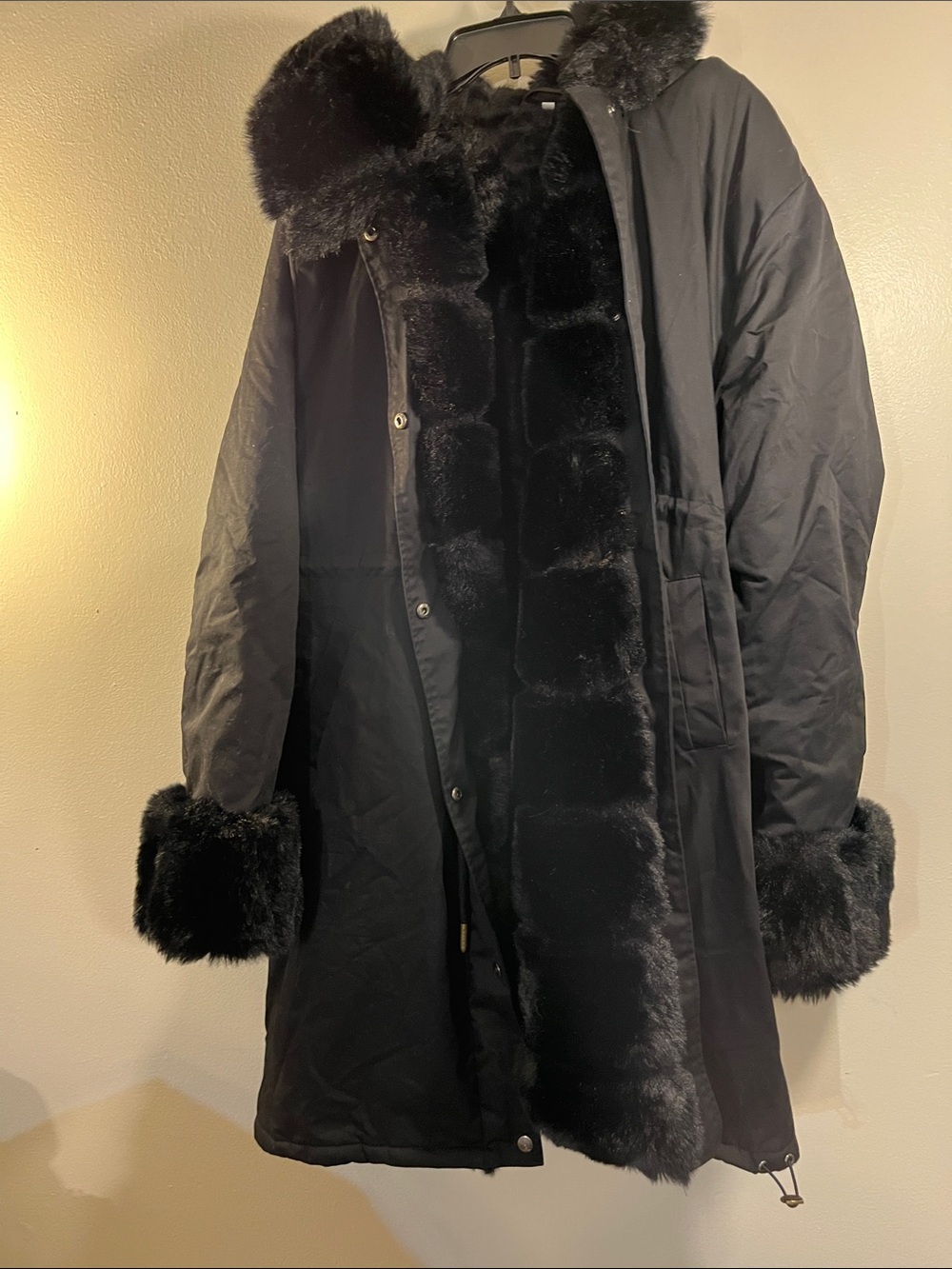 Black Faux Fur-Trim Long Winter Coat - Women